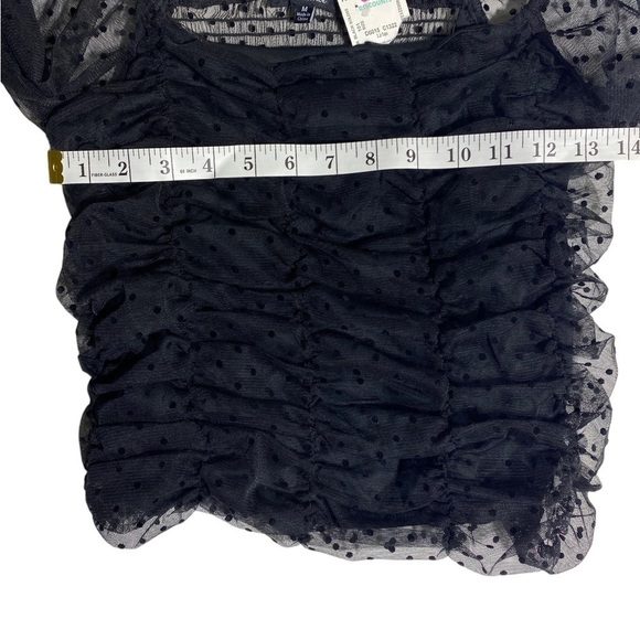Ambiance Black Sheer Smocked Blouse Size Medium - Picture 3 of 5